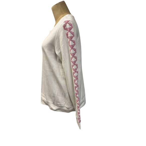 "Fat Face" White Long Sleeve Crew Neck Womens Shirt SZ 6 Embroidered Arms Gypsy - Picture 2 of 9